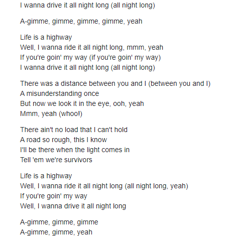 Life is a Highway Lyrics